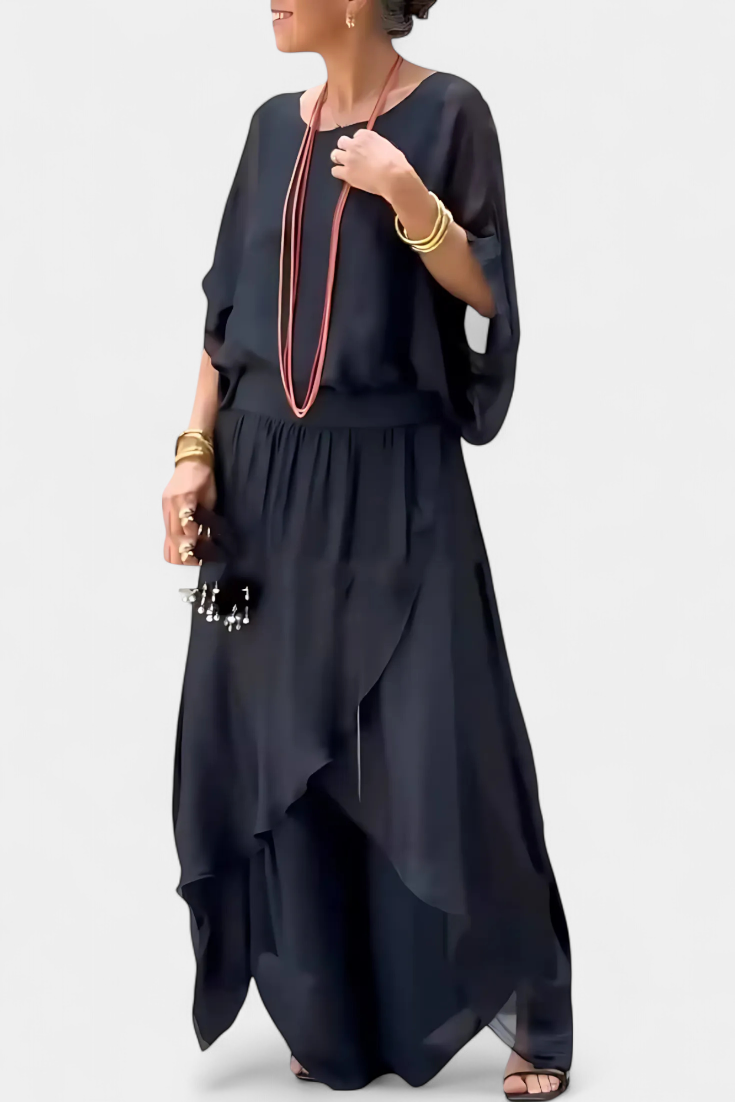 Dvoudílná souprava Maravilla Flowy s volným topem a asymetrickou sukní