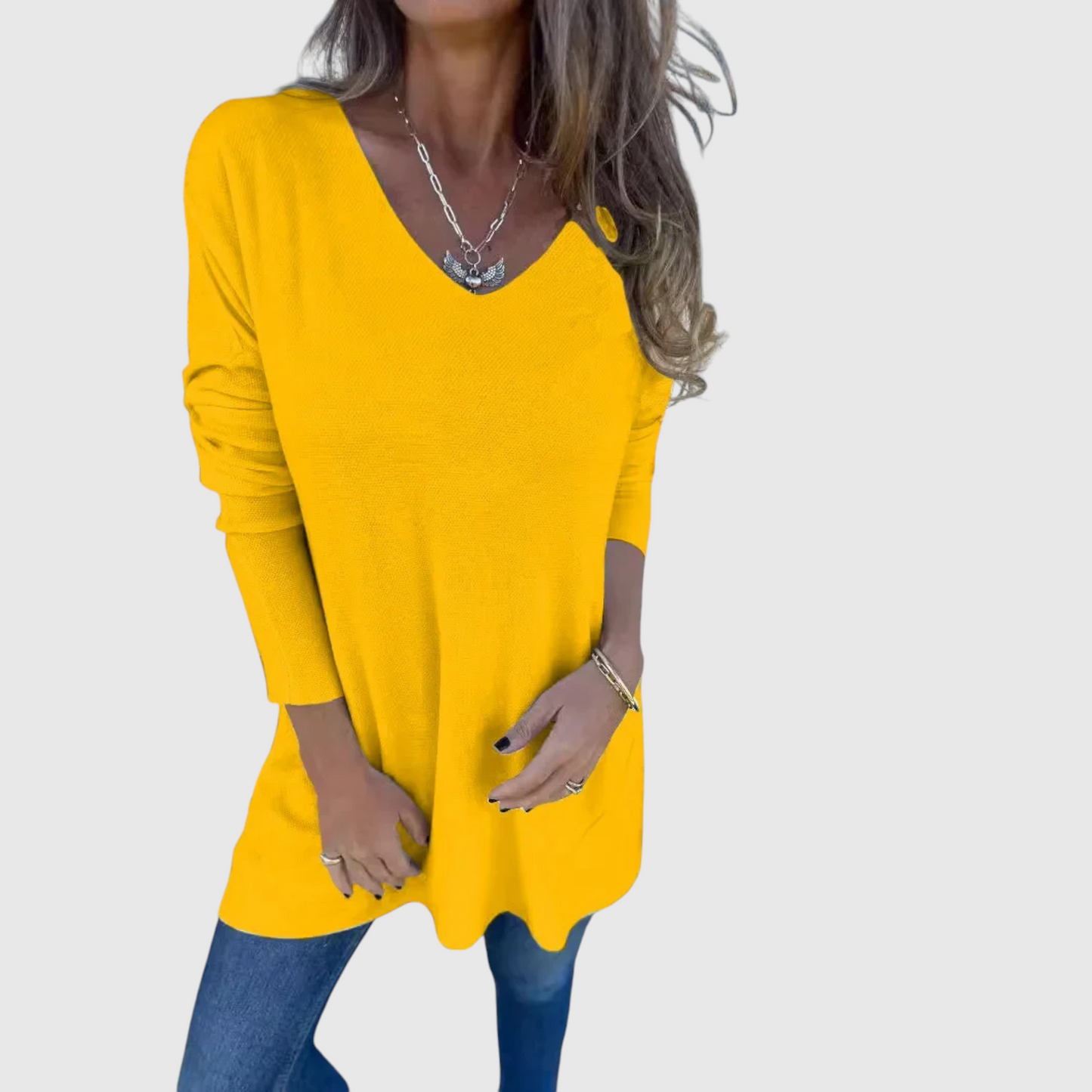 Leona - Uvolněná pletená tunika s V výstřihem