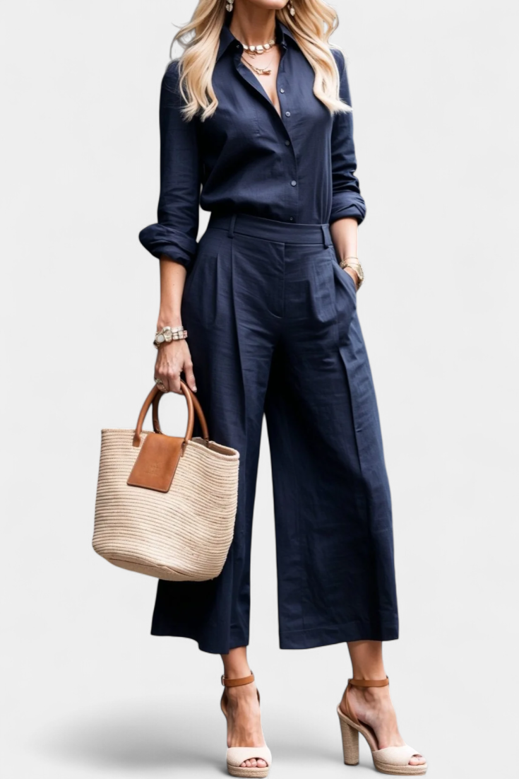 Růžová volná košile a capri kalhoty Sabina