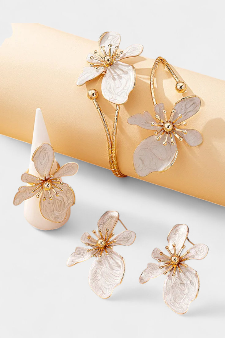 Sada květinových doplňků: náramek + náušnice + prsteny