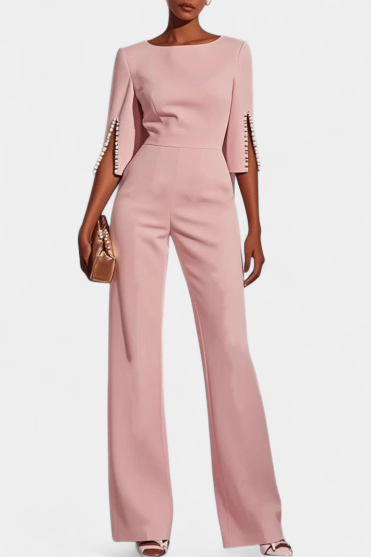 Primární jednobarevný volný overal s kulatým výstřihem