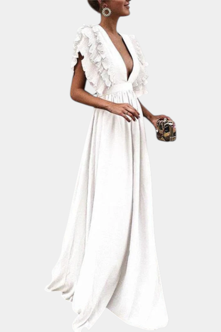 Elegantní maxi šaty Lucera s volánkovými rukávy