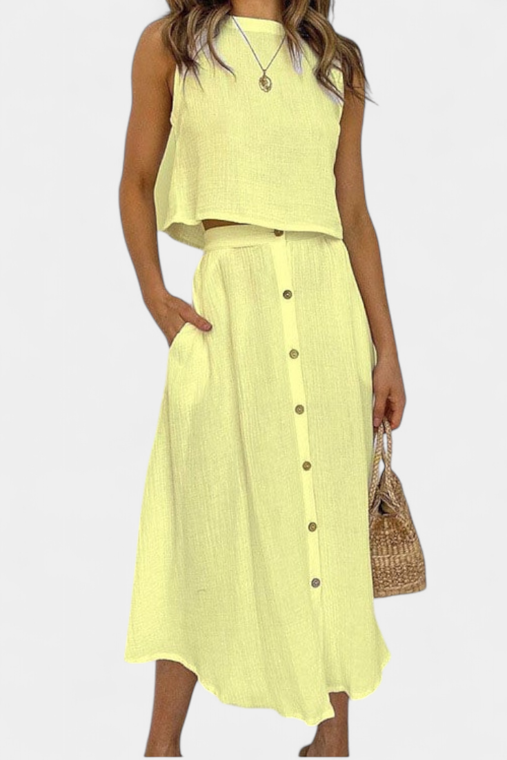 Bavlněná souprava Naha s vestou a knoflíky vpředu