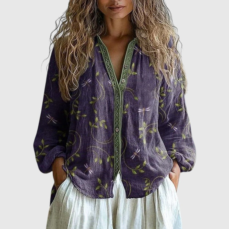 Ambre - Vintage Košile s Tiskem Listů