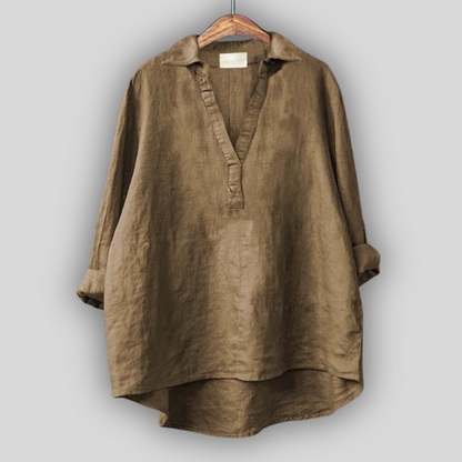 Bílá lněná blůza s V výstřihem