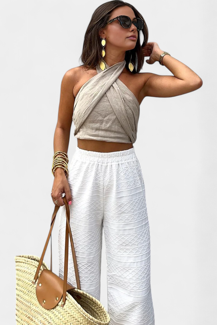 Zavinovací top Lena Halter Knot s odhaleným zádovým výstřihem