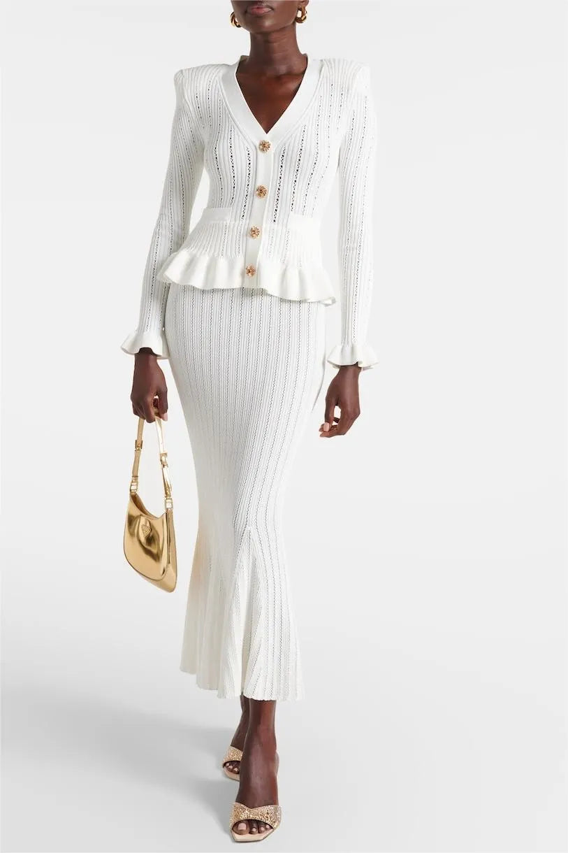 Souprava midi šatů Prudence Refined Knit a topu na knoflíky