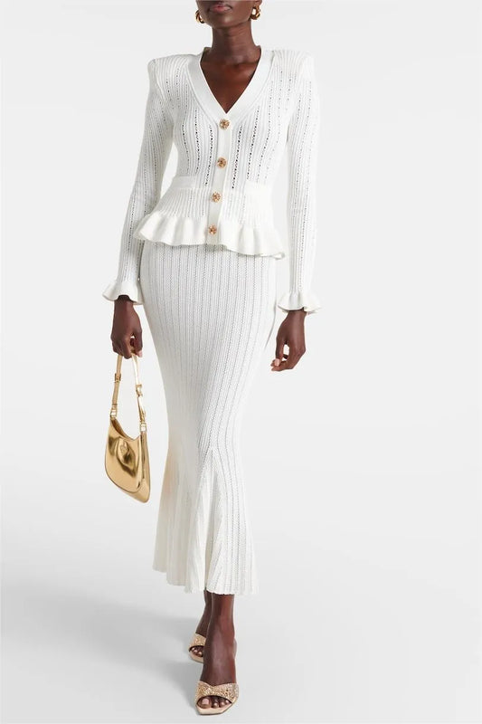 Souprava midi šatů Prudence Refined Knit a topu na knoflíky