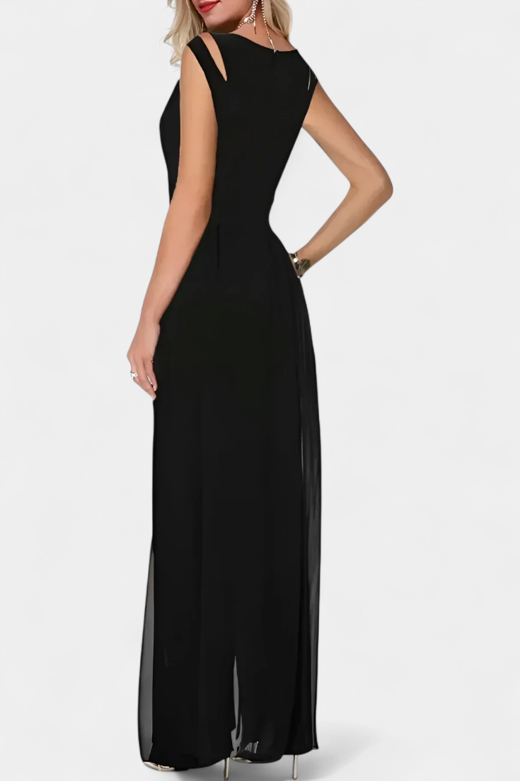 Elegantní overal bez rukávů Nadia s průsvitným předním dílem