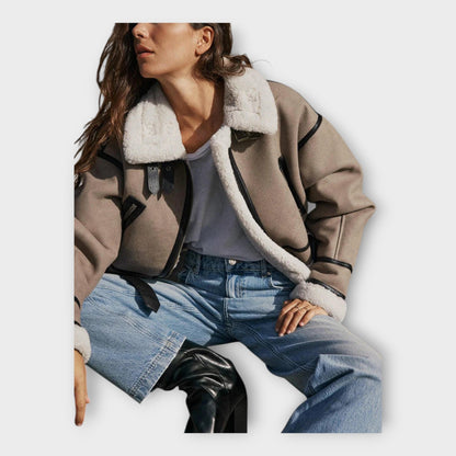 Kožená bunda s podšívkou a páskem