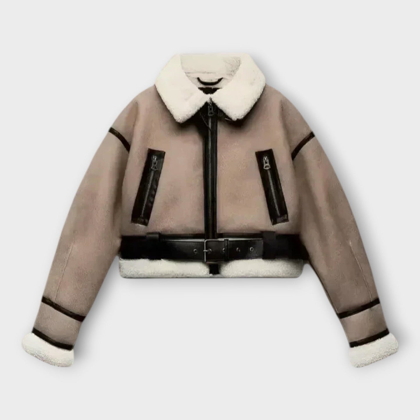 Kožená bunda s podšívkou a páskem