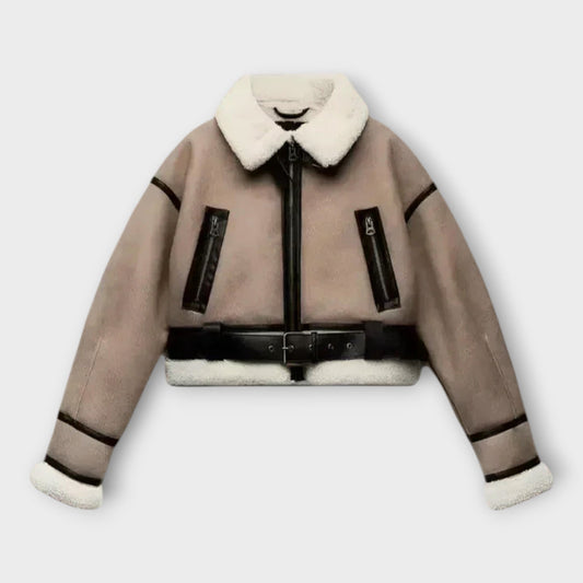 Kožená bunda s podšívkou a páskem