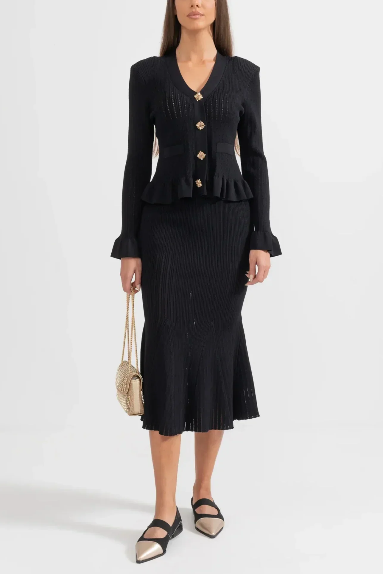 Souprava midi šatů Prudence Refined Knit a topu na knoflíky