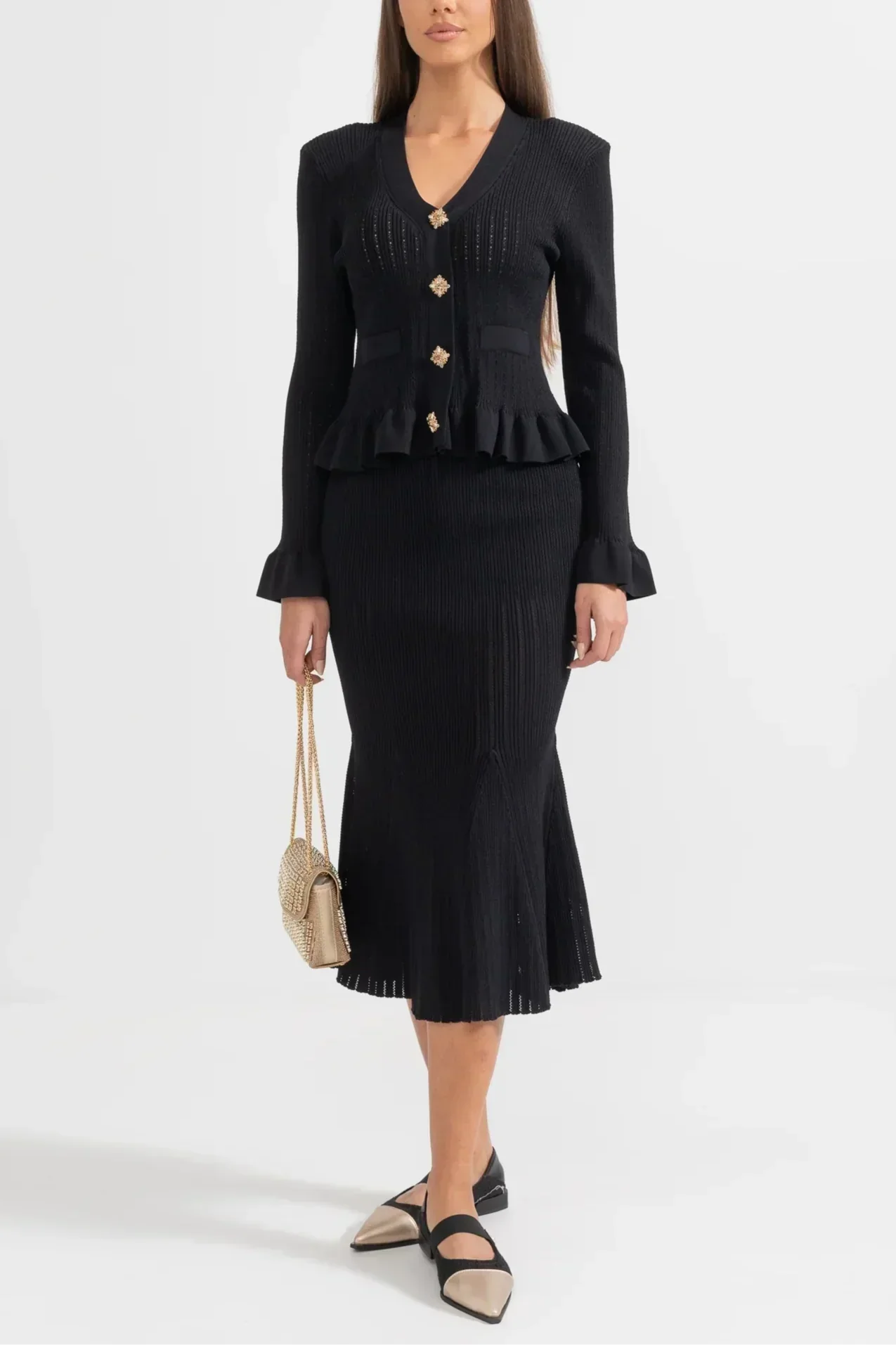 Souprava midi šatů Prudence Refined Knit a topu na knoflíky