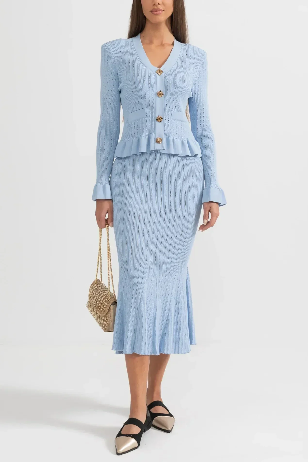 Souprava midi šatů Prudence Refined Knit a topu na knoflíky