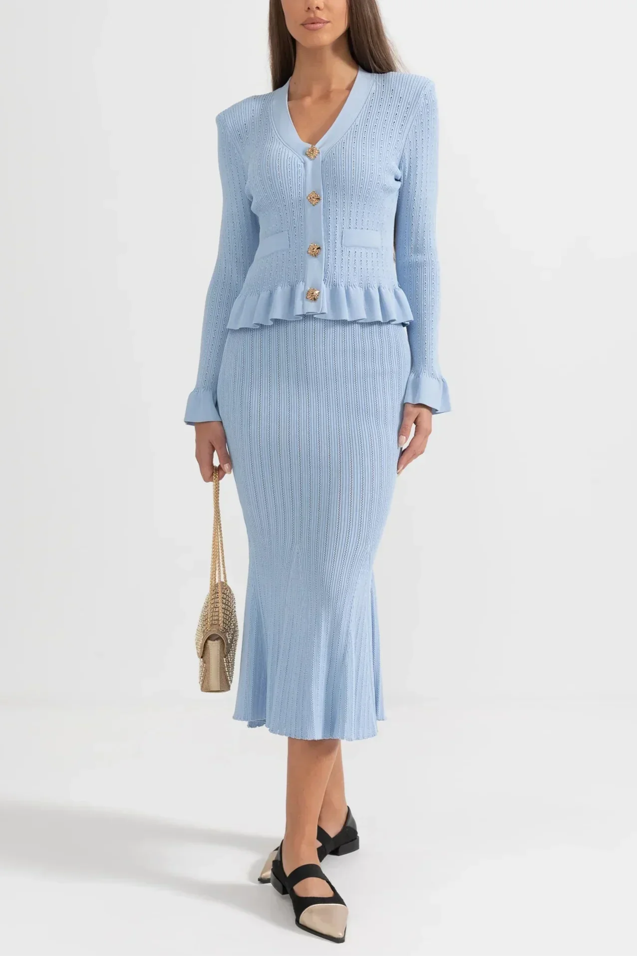 Souprava midi šatů Prudence Refined Knit a topu na knoflíky