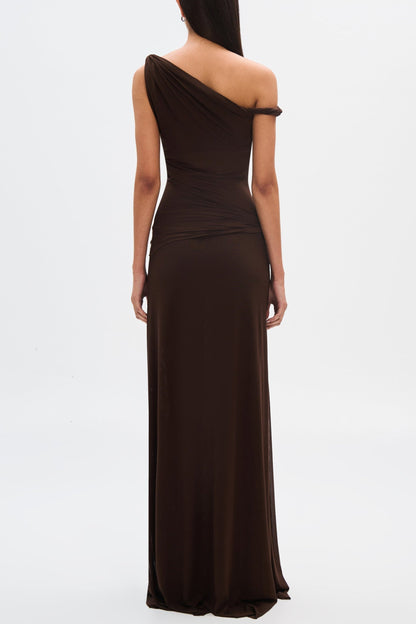 Eranda Vestido Maxi de Malla Drapada Off-Shoulder
