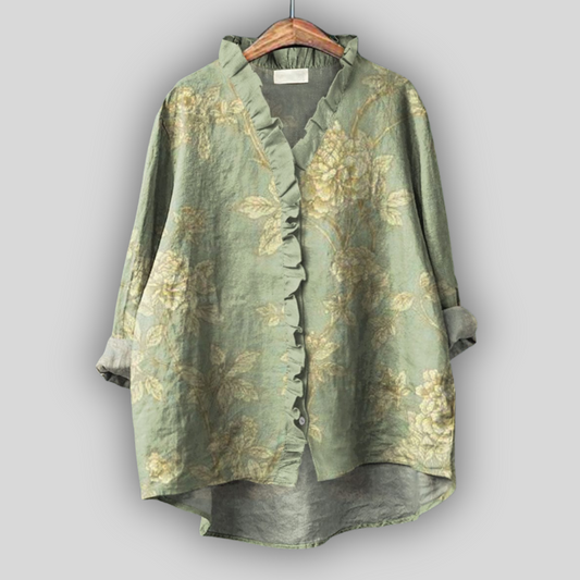 Lněná Blůza Zlatavě Zelená Aura