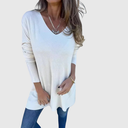 Leona - Uvolněná pletená tunika s V výstřihem