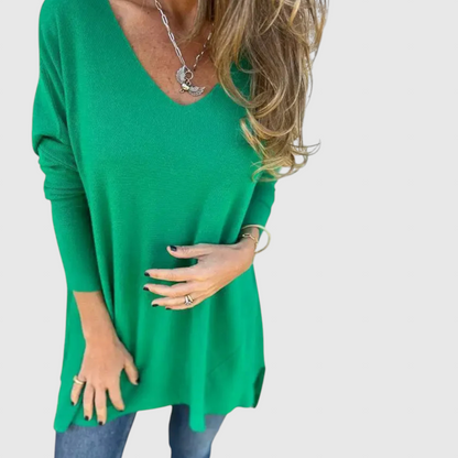 Leona - Uvolněná pletená tunika s V výstřihem