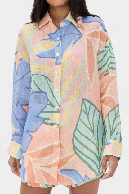 Lumina Tropical Set s volnou košilí a kraťasy s vysokým pasem