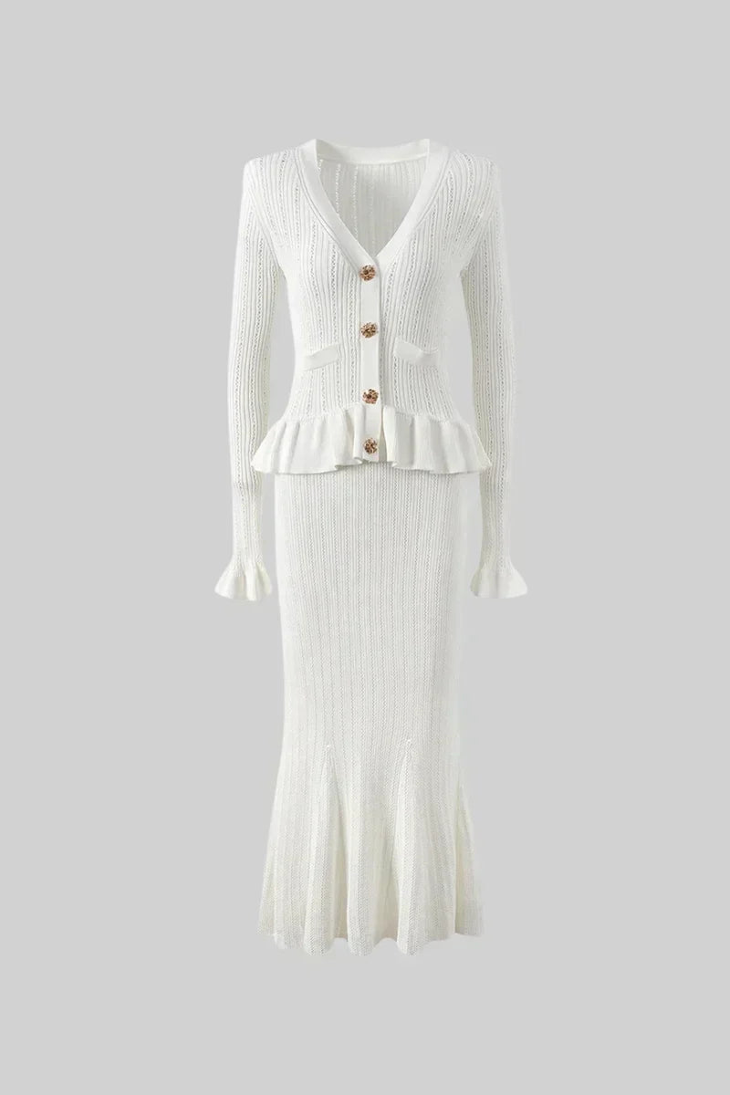 Souprava midi šatů Prudence Refined Knit a topu na knoflíky